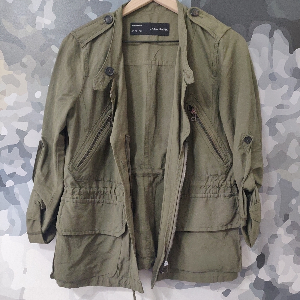 Zara Basic Olive Green Linen Blend Jacket - Size Medium